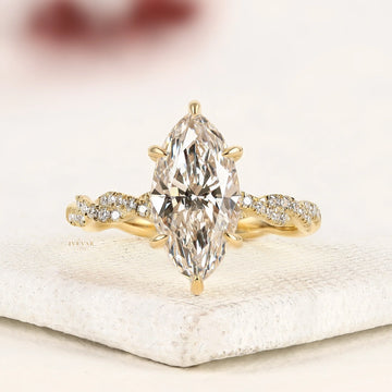 Marquise Cut Lab Diamond Ring with Twisted Gold Band