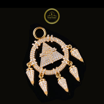 Custom Iced Out Pyramid Eye Medallion Pendant VVS Moissanite Diamond 14K Yellow Gold Hip Hop Jewelry By Ivevar