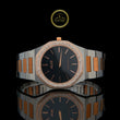 Men's Two-Tone Rose Gold Watch with Black Dial and Diamond Bezel