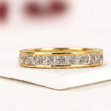 Princess Cut Lab Diamond Channel Set Half Eternity Band