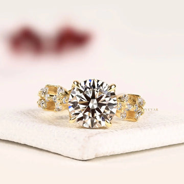 Round Cut Hidden Halo Nature Inspired Lab Diamond Ring