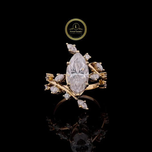 Marquise Lab Diamond Floral Cluster Statement Ring