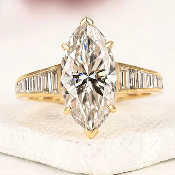 Marquise Cut Lab Diamond Ring with Baguette Side Stones