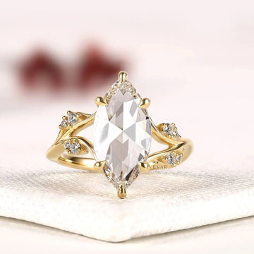 Rose Marquise Cut Lab Diamond Nature Inspired Engagement Ring
