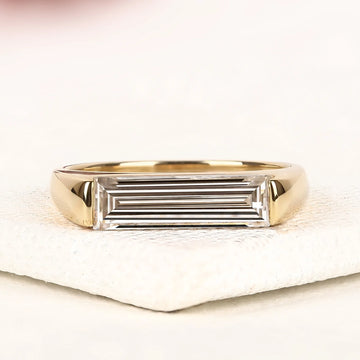 East-West Elongated Baguette Lab Diamond Solitaire Ring