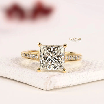 Princess Cut Moissanite Diamond Pave Band Wedding Ring