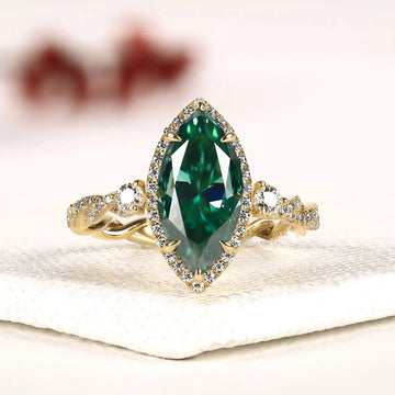 Green Marquise Halo Lab Diamond Engagement Ring