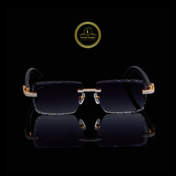 Custom Luxury Rimless Sunglasses Featuring Diamond Set Gold Accents