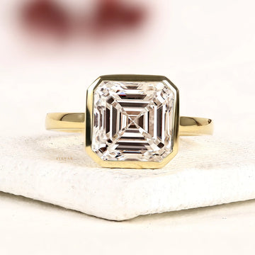 Asscher Cut Lab Diamond Bezel Set Solitaire Engagement Ring