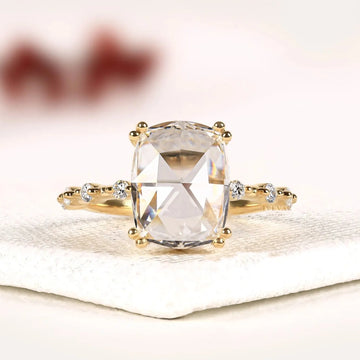 Cushion Rose Cut Round Accent Lab Diamond Engagement Ring