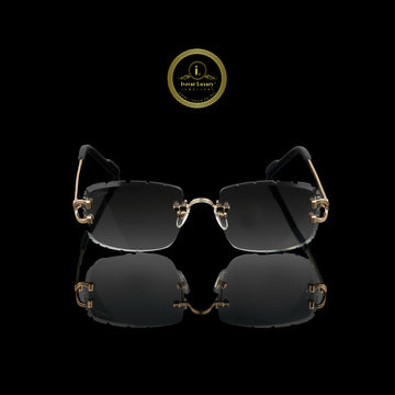 Luxury Rose Gold Rimless Sunglasses with Smoke Gray Crystal-Cut Lenses