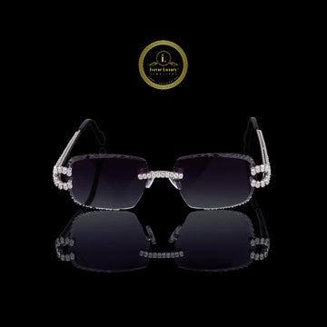 Oval Cut Diamond Premium Crystal Studded Rimless Sunglasses with Luxury Diamond Inspired Detailing