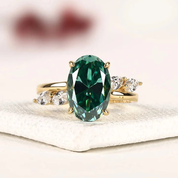 Oval Green Sapphire Five Stone Lab Diamond Engagement Ring