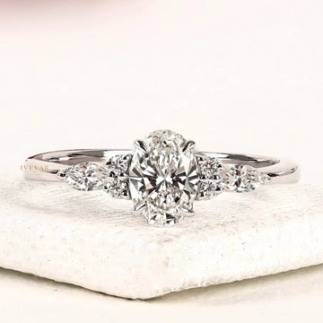 Oval Cut Lab Diamond With Marquise Side Stones