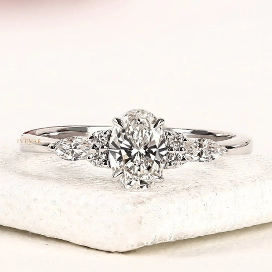 Oval Cut Lab Diamond With Marquise Side Stones