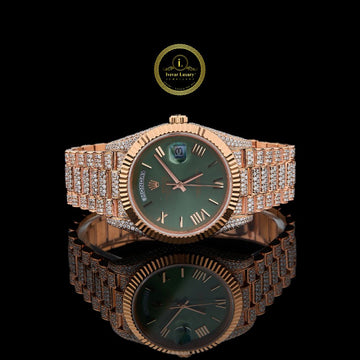Full Iced-Out Green Dial Men's Luxury Timepiece Watch