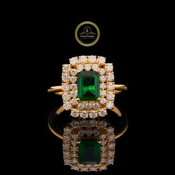 Emerald Cut Green Lab Diamond Double Halo Ring
