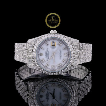 Full Iced-Out white Face Roman Dial Day Just Daily Wear Watch