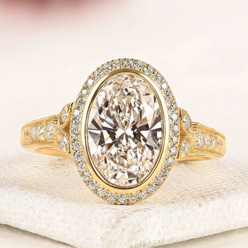 Oval Cut Lab Diamond Halo Engagement Ring