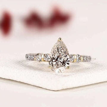 Mix Metal Pear Lab Diamond Pave Accent Engagement Ring