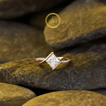 East West Oval Moissanite Diamond Semi Bezel Ring