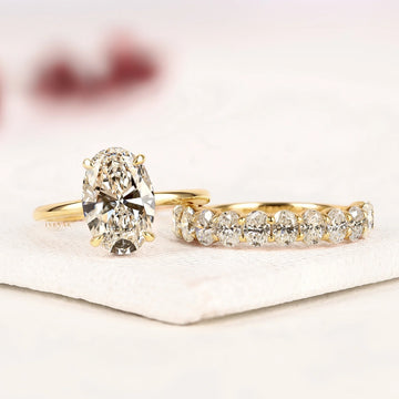 Oval Cut Moissanite Diamond Bridal Ring Set with Eternity Band