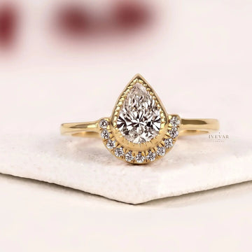 Halo Setting Pear Cut Lab Diamond Engagement Ring