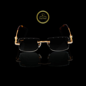 Custom Diamond Rimless Sunglasses with Gold Detailing