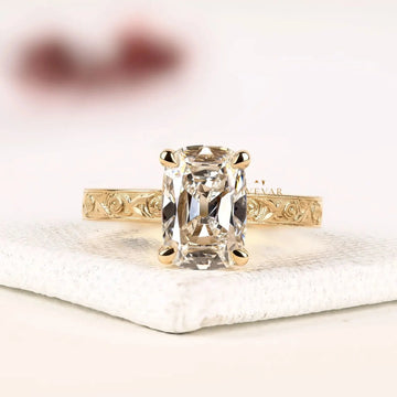 Radiant Cut Engraved Solitaire Lab Diamond Engagement Ring
