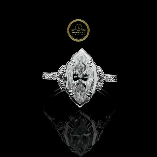 Marquise Solitaire Moissanite Diamond Vintage Inspired Ring