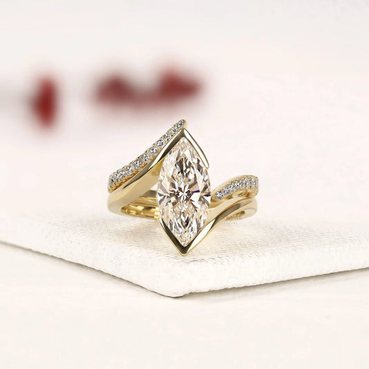 Marquise Cut Lab Bypass Bridal Set with Curved Pave Band