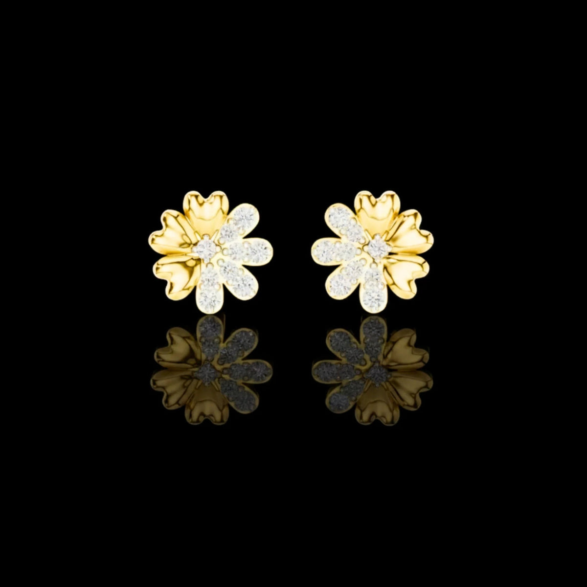 Floral Blossom Round Moissanite Diamond Mixed Petal Stud Earrings