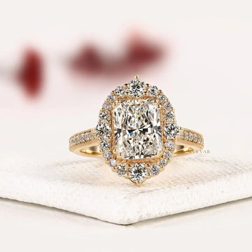 Halo with Pave Accents Radiant Cut Moissanite Diamond Ring