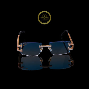 Iced Out Custom Diamond Sunglasses with Blue Rimless Lenses