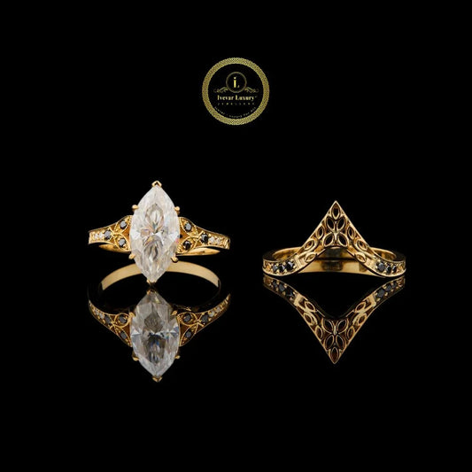 Marquise Cut Filigree Lab Diamond Engagement Ring