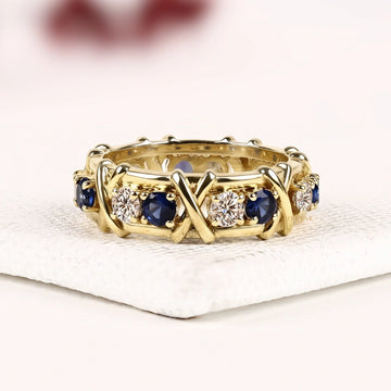 Blue Sapphire and Colorless Lab Diamond Eternity Band