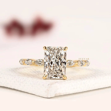 Hidden Halo Pave Set Radiant Cut Lab Diamond Ring