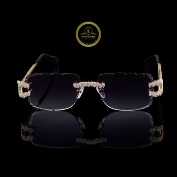 Rimless Pear Diamond Sunglasses with Floral Cluster Bridge & Open-Loop Hinges