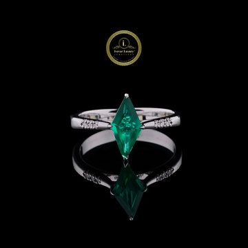 Kite Cut Green Gemstone Pave Lab Engagement Ring