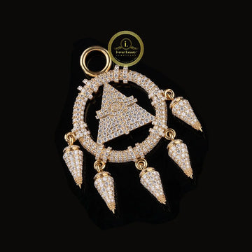 Custom Iced Out Pyramid Eye Medallion Pendant VVS Moissanite Diamond 14K Yellow Gold Hip Hop Jewelry By IvevarC