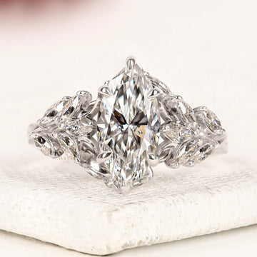 Marquise Cut Lab Diamond Leaf Cluster Engagement Ring