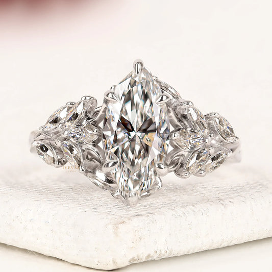 Marquise Cut Lab Diamond Leaf Cluster Engagement Ring