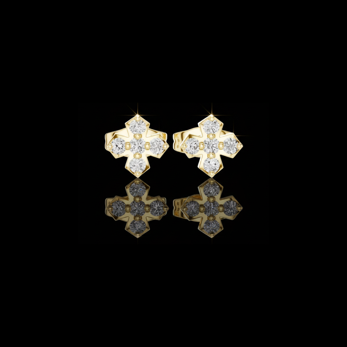 Refined Geometric Cross Round Lab Diamond Stud Earrings with Five Stone Cluster