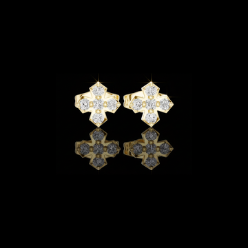 Refined Geometric Cross Round Lab Diamond Stud Earrings with Five Stone Cluster