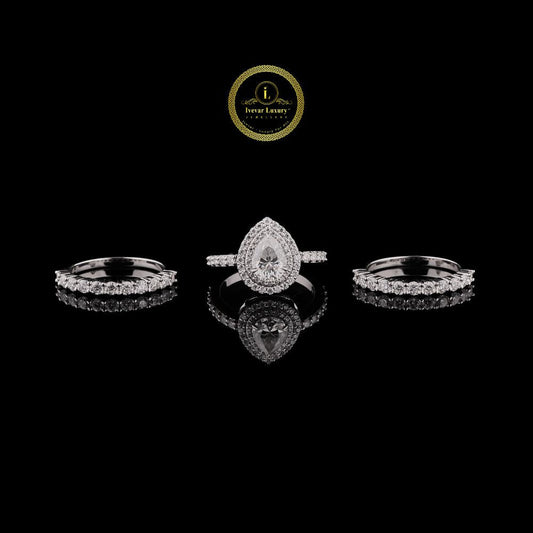 Pear Half Lab Diamond 3 Piece Bridal Ring With Half Eternity Band