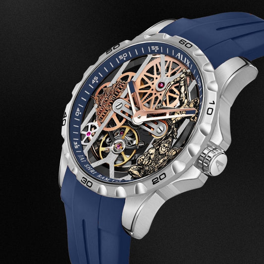 Royal Blue Skeleton Mechanical Watch Luxury Open-Dial Timepiece