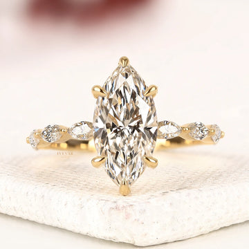 Marquise Cut Lab Diamond Engagement Ring with Marquise Side Stones