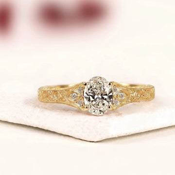 Vintage Milgrain Inspire Oval Cut Lab Diamond Engagement Ring