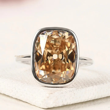 Cushion Cut Lab Diamond Bezel Set White Gold Solitaire Ring