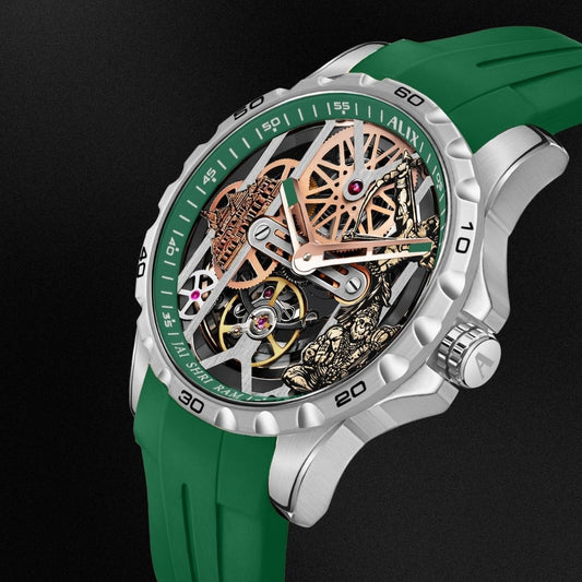 Emerald Green Skeleton Automatic Watch Premium Mechanical Statement Timepiece